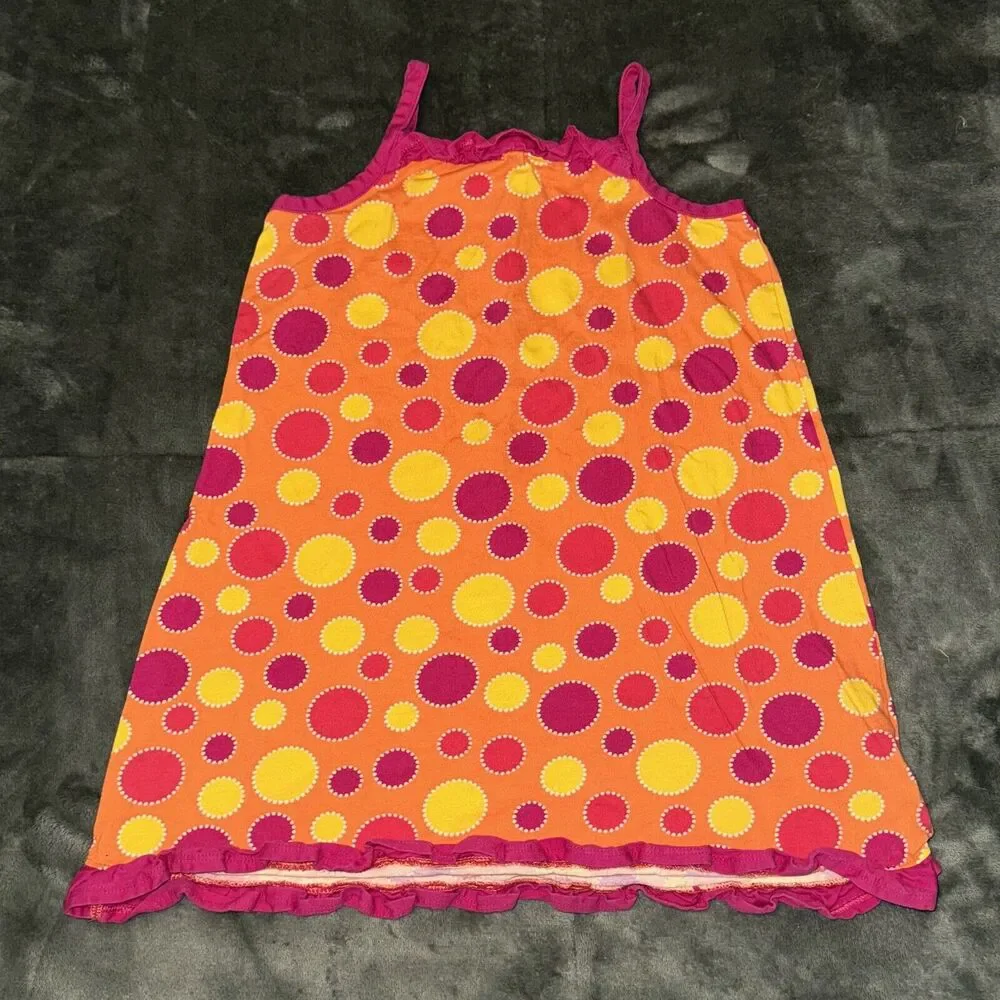 Hanna Andersson Sundress Dress Girls 5-6 Orange Polka Dot 100% Cotton Ruffle Hem